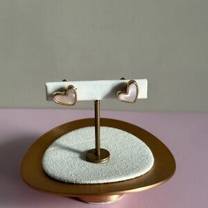 Heart-Shaped Gold and Pink Earrings, Rose Gold Heart Stud Earrings Pink Inlay